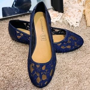 Royal Blue Leather and Lace Flats